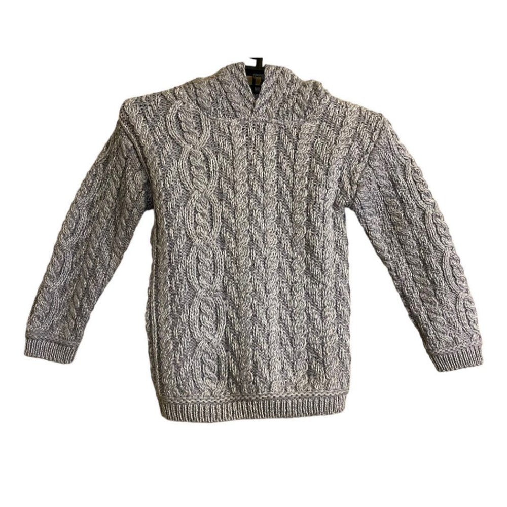 Aran Crafts Ireland Merino Wool Hooded Cardigan Pullover Sweater Child 4-5 Years